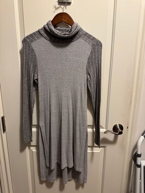 Gray Ribbed Turtleneck Sweater Dress - Women's